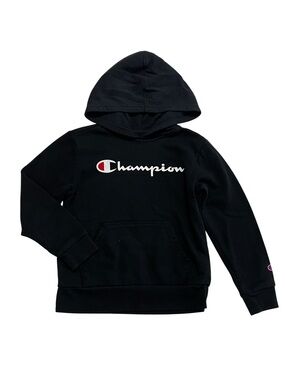 Champion Boys 6 Y Black Hoodie with Script Logo and Red Accent